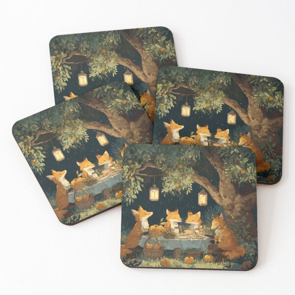 Item preview, Cozy Woodland Fox Family Dinner Under Lanterns – Autumn Forest Feast Illustration designed and sold by ThaiArtShop.