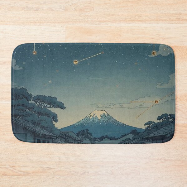Item preview, Starry Night Village at Mount Fuji – Japanese Ukiyo-e Indigo Woodblock Scene designed and sold by Vandy Fullam.