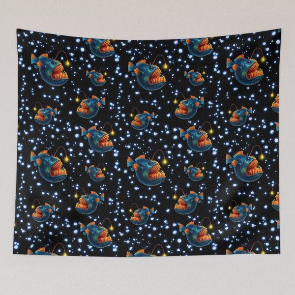 Item preview, Glowing Anglerfish Pattern – Deep Sea Creature Seamless Design designed and sold by BeebooDesign.