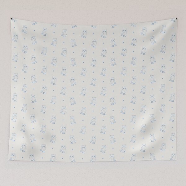 Item preview, Outline Minimalist Cute Owls And Polka Dots In Blue On Cream designed and sold by EliveraDesigns.