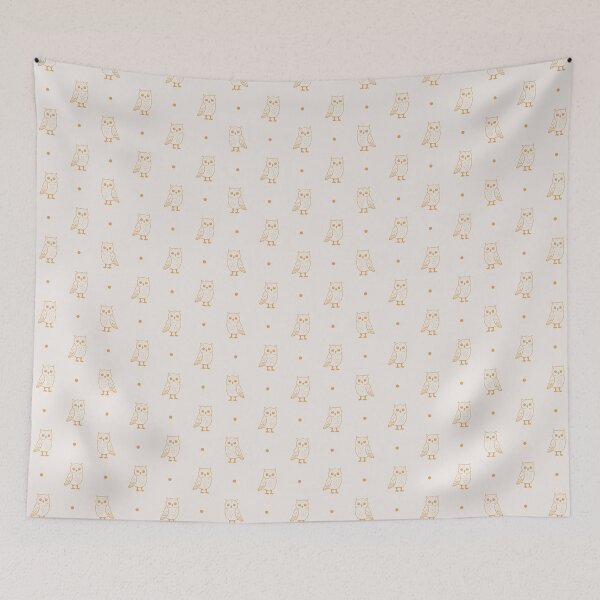 Item preview, Outline Minimalist Cute Owls And Polka Dots In Mustard Yellow designed and sold by EliveraDesigns.