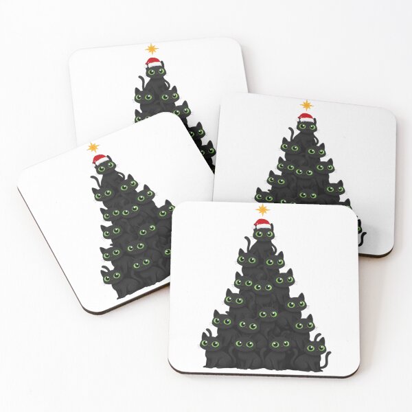 Item preview, Meowy Christmas Tree - Black Cat Stack with Big Green Eyes designed and sold by EchoPrint Co..