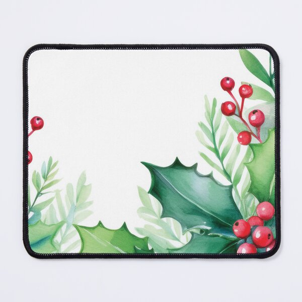 Item preview, Festive holiday holly berry wreath border, red and green holiday floral watercolor painting, black background, winter holiday season decor designed and sold by navitalidesign.