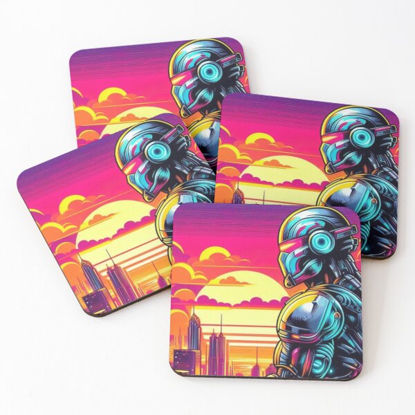 Item preview, Neon Sunset Cyborg in Futuristic Cityscape designed and sold by Dogandesighn.