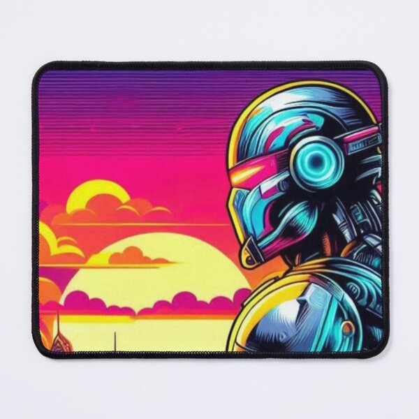 Item preview, Neon Sunset Cyborg in Futuristic Cityscape designed and sold by Dogandesighn.