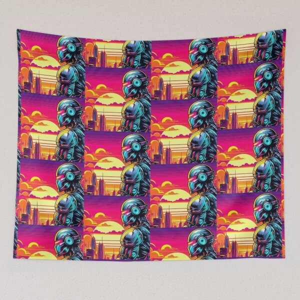 Item preview, Neon Sunset Cyborg in Futuristic Cityscape designed and sold by Dogandesighn.