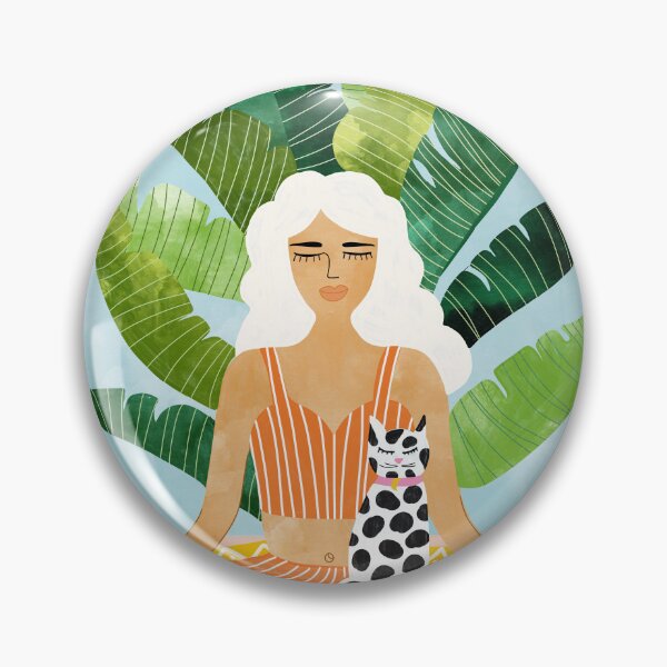 Item preview, Meditation With Thy Cat Poster | Blonde Woman of Color | Tropical Banana Leaves Quirky Pet Workou designed and sold by 83oranges.com.