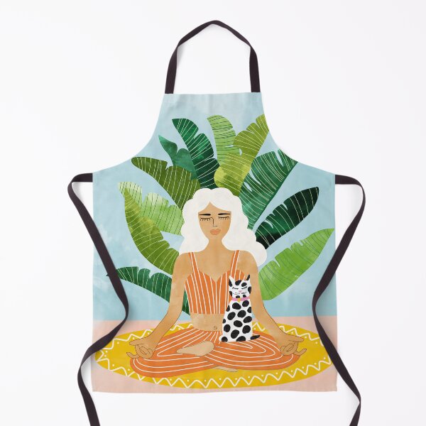 Item preview, Meditation With Thy Cat Poster | Blonde Woman of Color | Tropical Banana Leaves Quirky Pet Workou designed and sold by 83oranges.com.