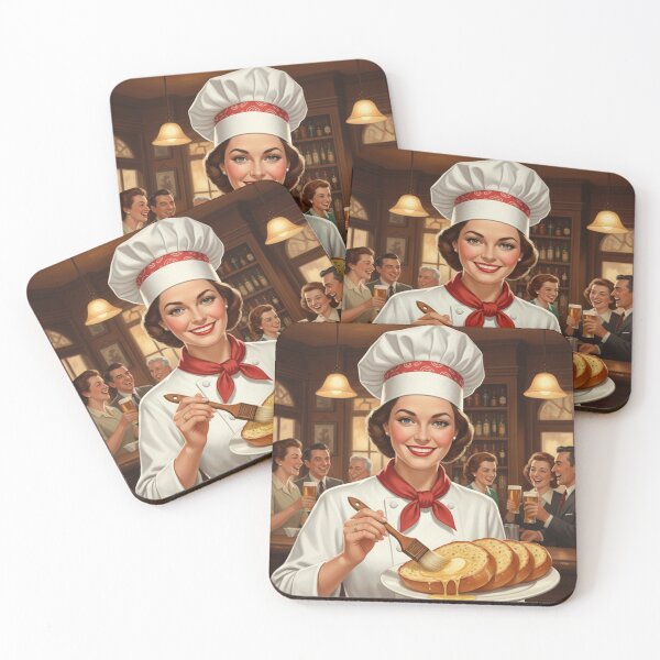 Item preview, "GARLIC BREAD RULES!" – Vintage 1950s Pub Lady Chef Poster designed and sold by Cozy-Old-Pub.