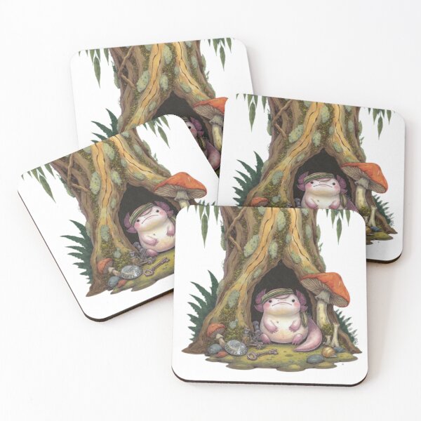Item preview, Trinket Keeper Axolotl – Goblincore Forest Spirit With Keys & Mushrooms designed and sold by MadeByACJ.