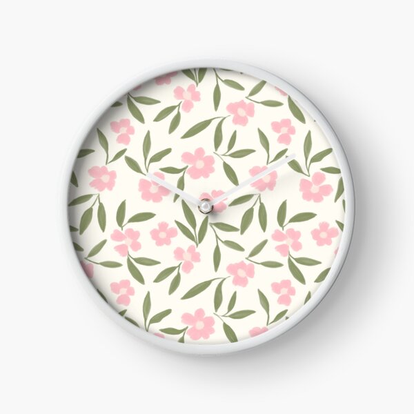Item preview, Soft pink painterly brushstroke flowers and green leaves on cream pattern designed and sold by PrettywithColor.