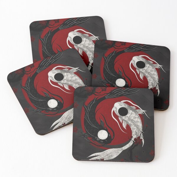 Item preview, Yin Yang Koi – Black and White Japanese Koi on Red Background designed and sold by NautilusPrint.