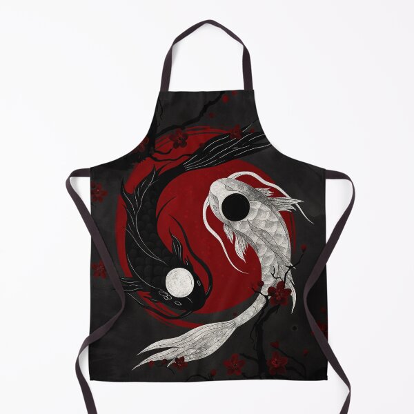 Aperçu de l'œuvre Yin Yang Koi – Carpes Japonaises Noire et Blanche sur Fond Rouge créée et vendue par NautilusPrint.