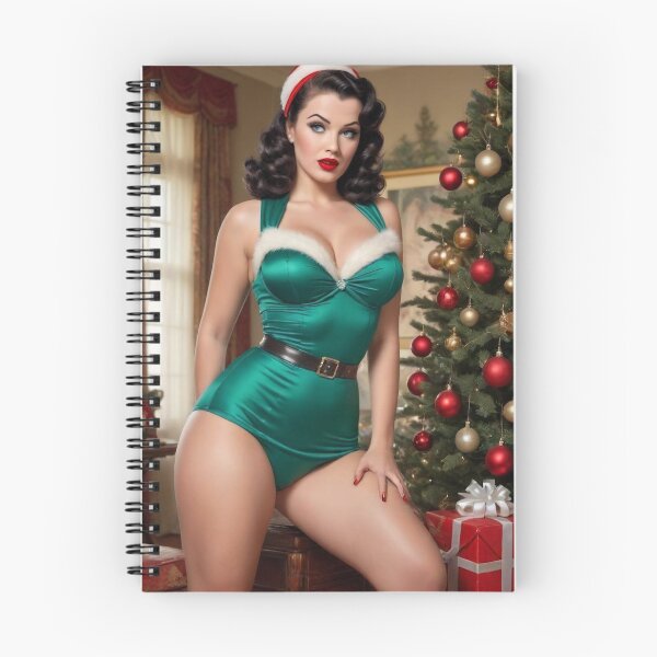 Item preview, Vintage Christmas Pin-Up – Brunette Beauty in Emerald Green | Retro Holiday Art designed and sold by MissSaylor.