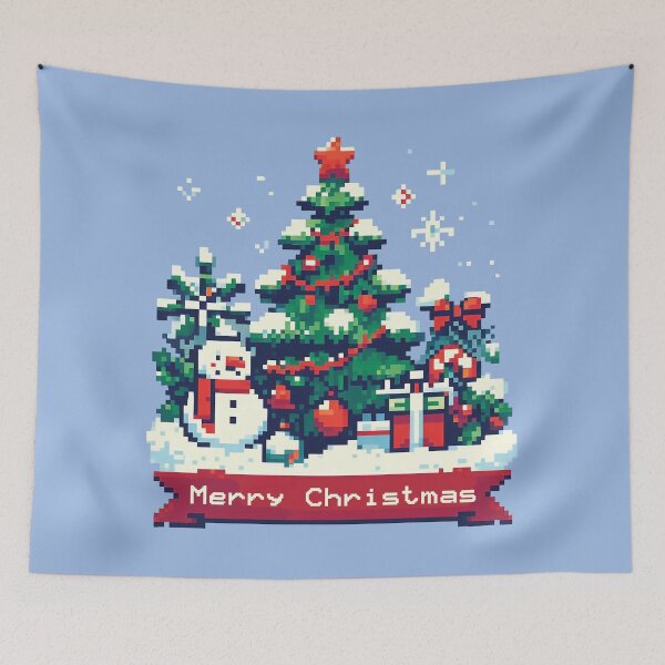 Item preview, Merry Christmas – 8-Bit Snowman & Pixel Tree designed and sold by Scaryzz.