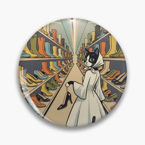 Item preview, Retro Cat Fashion Poster – Elegant Black and White Cat Shopping for Shoes designed and sold by Koimak.