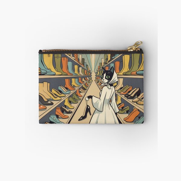 Item preview, Retro Cat Fashion Poster – Elegant Black and White Cat Shopping for Shoes designed and sold by Koimak.