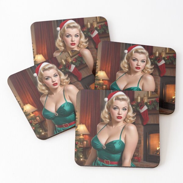 Item preview, Vintage Christmas Pin-Up – Blonde Bombshell by Christmas Tree | Retro Holiday Art designed and sold by MissSaylor.