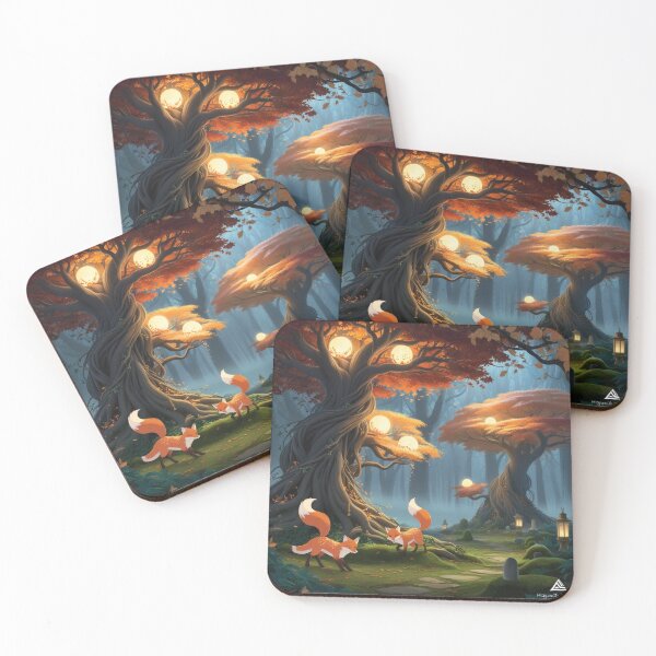 Item preview, Enchanted Autumn Foxes in Glowing Forest Grove designed and sold by Bilikaru.