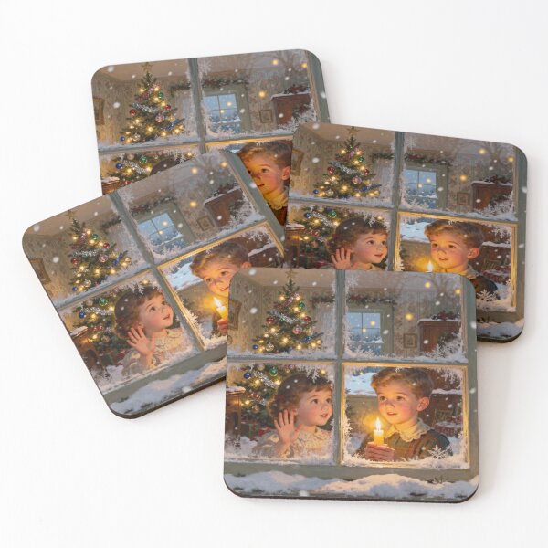 Item preview, 1950s Christmas Nostalgia Children at Frosted Window with Candle designed and sold by acceleratorhams.