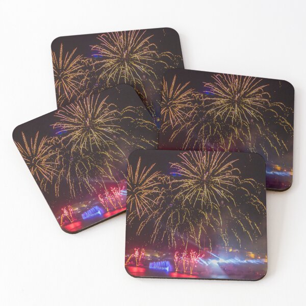 Item preview, Spectacular Night Fireworks Over Harbor With Boats, Lights, And Glowing Water Reflections designed and sold by Nmallia.