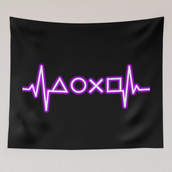 Item preview, Neon Purple Gamer Heartbeat Line with Iconic Gaming Symbols – Glowing Pulse Art for Gamers designed and sold by BrainBubbleArt.