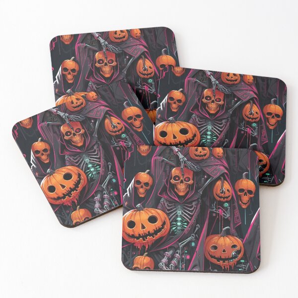 Item preview, Dark Futuristic Halloween Seamless Pattern – Cyberpunk Skeletons & Neon Reapers designed and sold by TheArtOfChaa.