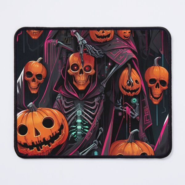 Item preview, Dark Futuristic Halloween Seamless Pattern – Cyberpunk Skeletons & Neon Reapers designed and sold by TheArtOfChaa.