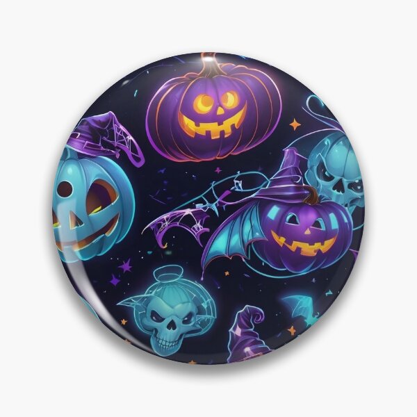 Item preview, Futuristic Halloween Seamless Pattern – Neon Pumpkins, Cyber Ghosts & Robotic Bats designed and sold by TheArtOfChaa.