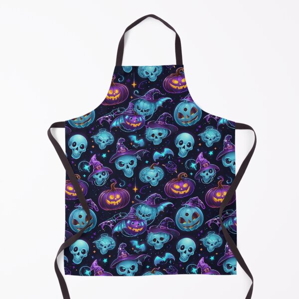 Item preview, Futuristic Halloween Seamless Pattern – Neon Pumpkins, Cyber Ghosts & Robotic Bats designed and sold by TheArtOfChaa.