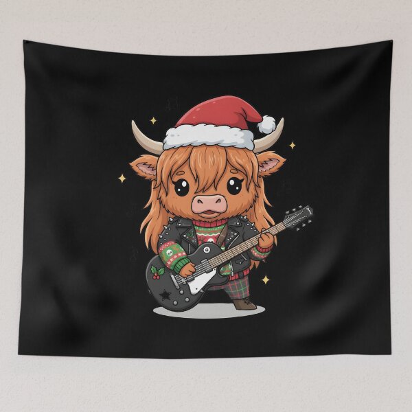 Item preview, Rock and Roll Highland Cow Christmas T-Shirt | Heavy Metal Santa Hat Tee | Cute Punk Rock Holiday Guitarist designed and sold by justyna-s28.
