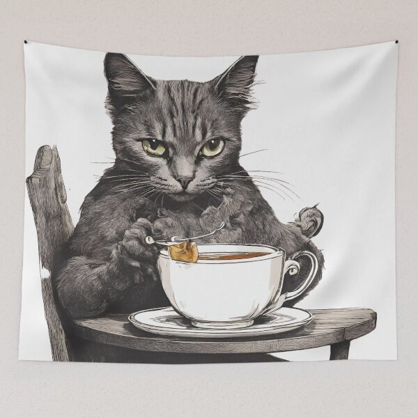 Item preview, Angry cat drinking tea designed and sold by CaseMastery.