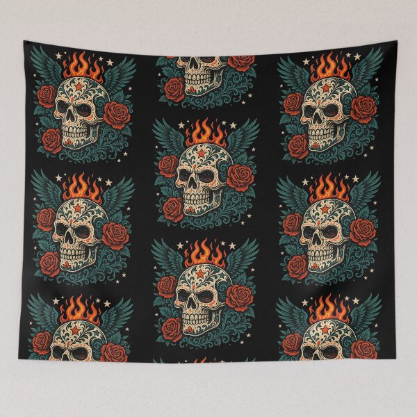 Item preview, Skull with Teal Wings and Roses designed and sold by LaNadaYFundante.