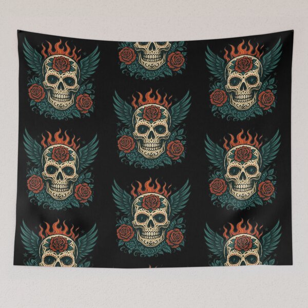 Item preview, Skull with Wings, Roses and Firelight designed and sold by LaNadaYFundante.