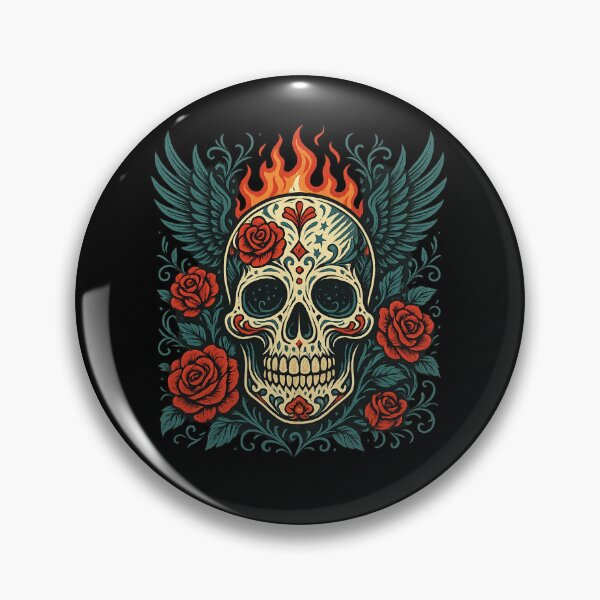 Item preview, Winged Skull with Fiery Roses designed and sold by LaNadaYFundante.