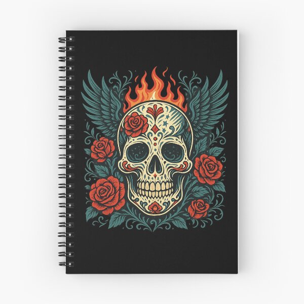 Item preview, Winged Skull with Fiery Roses designed and sold by LaNadaYFundante.