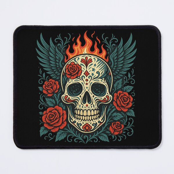 Item preview, Winged Skull with Fiery Roses designed and sold by LaNadaYFundante.