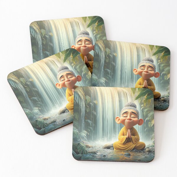 Item preview, Serene Youthful Monk Meditating by Waterfall Scene designed and sold by Artessie.