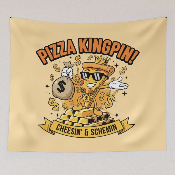 Item preview, Pizza Kingpin Cheesin' & Schemin' - Funny Food Gangster Art designed and sold by AwesomeBeyondLimits.