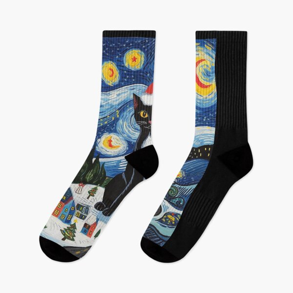 Item preview, Van Gogh Starry Night Festive Christmas Black Cat Santa  designed and sold by THagBlue.