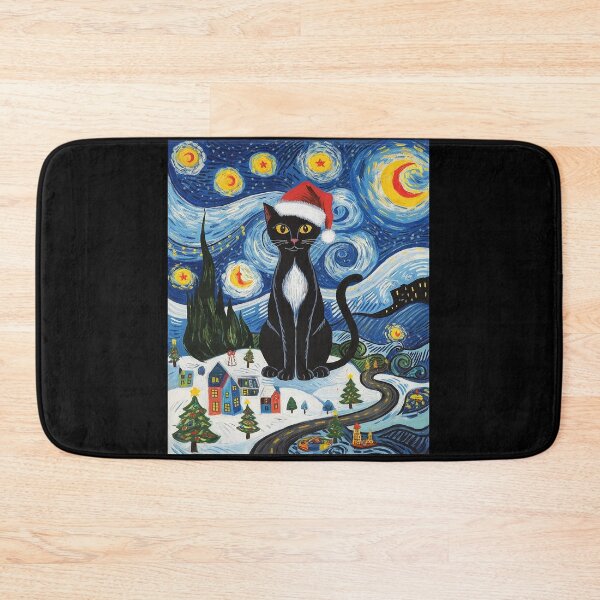 Item preview, Van Gogh Starry Night Festive Christmas Black Cat Santa  designed and sold by THagBlue.