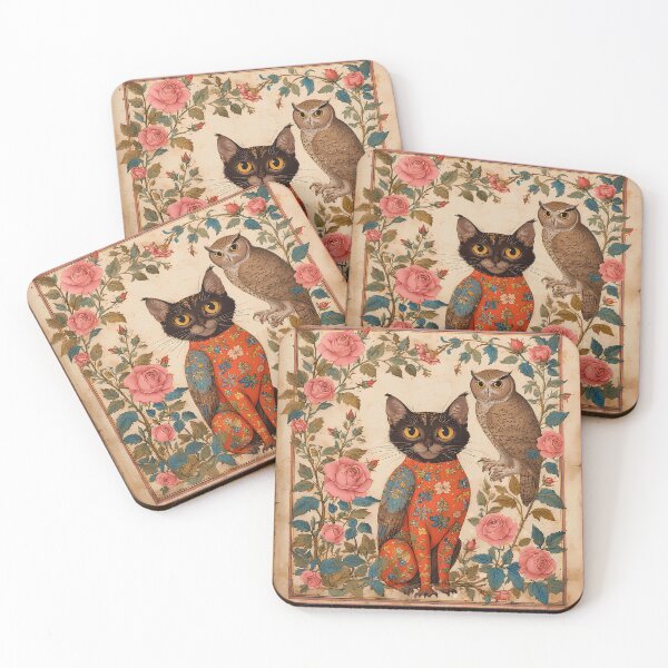 Item preview, A cat and a medieval owl among fantastic roses. designed and sold by Natalia-Vlad.