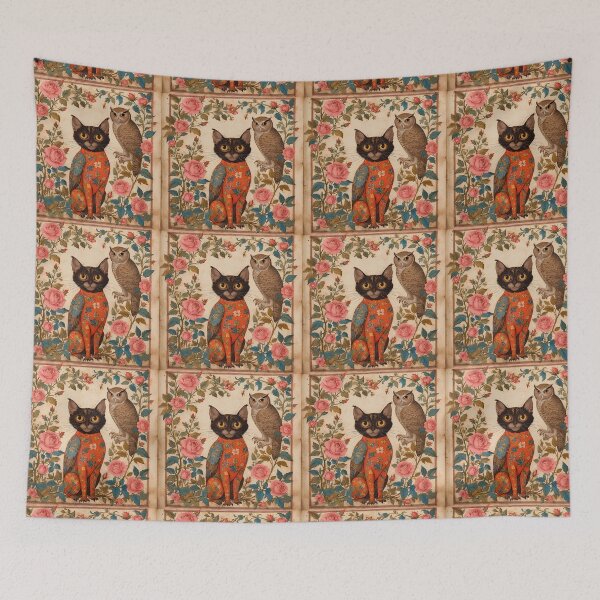 Item preview, A cat and a medieval owl among fantastic roses. designed and sold by Natalia-Vlad.