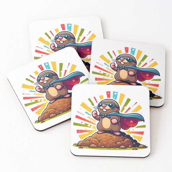 Item preview, Superhero Mole Cartoon with Cape and Colour Burst Background. designed and sold by The-T-In-Retro.
