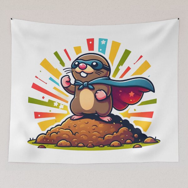 Item preview, Superhero Mole Cartoon with Cape and Colour Burst Background. designed and sold by The-T-In-Retro.