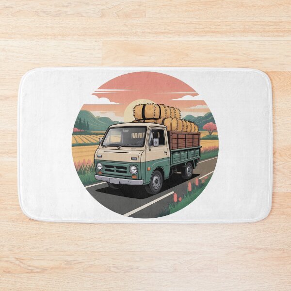 Item preview, Vintage Japanese Kei Truck on Rural Road – Retro Farm Workhorse Illustration designed and sold by VividOrganica.