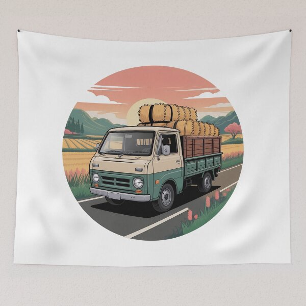 Item preview, Vintage Japanese Kei Truck on Rural Road – Retro Farm Workhorse Illustration designed and sold by VividOrganica.