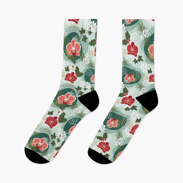 Item preview, Red Orchid Christmas Winter Botanical Pattern designed and sold by SeGoArtDesign.