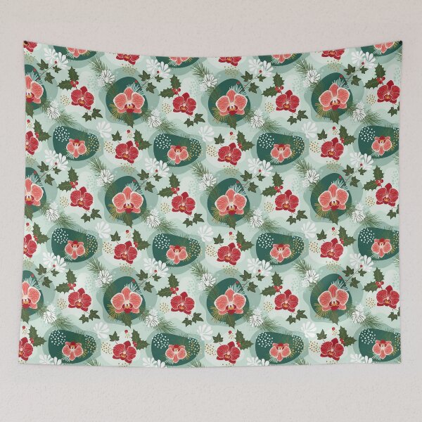 Item preview, Red Orchid Christmas Winter Botanical Pattern designed and sold by SeGoArtDesign.