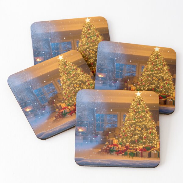 Item preview, Cozy living room interior with a glowing christmas tree viewed from a snowy window designed and sold by homydesign.